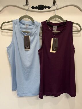 Ribbed Tank Top - Light Blue and Deep Plum